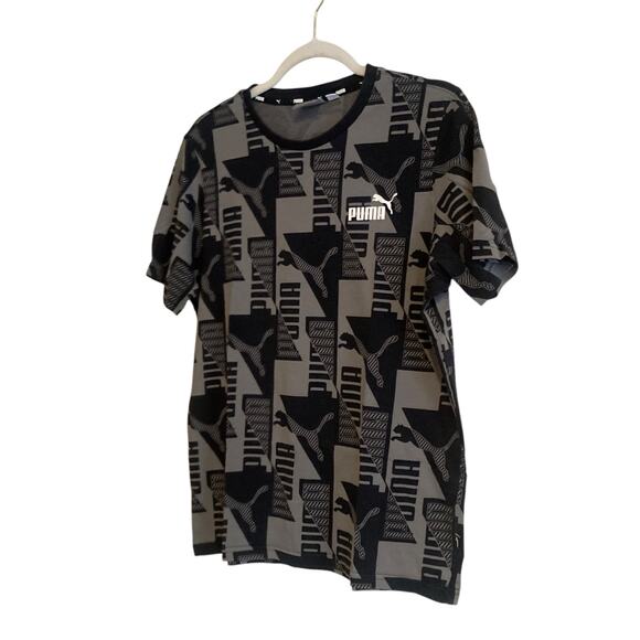 Puma Black Gray Power AOP All Over Print Logo Regular Fit T Shirt Size Medium - Picture 16 of 16